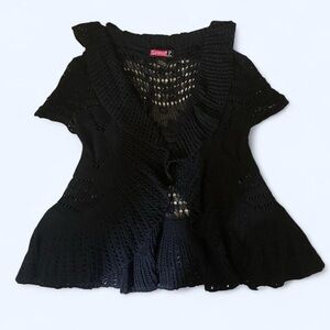 Black Knit Ruffle Cardigan | Say What? | Size Small
